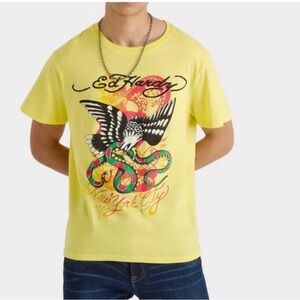 Ed Hardy Yellow Graphic T-Shirt Unisex Size Small NWT